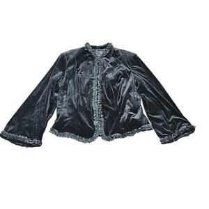 NWT Sandra Darren Black Velvet Ruffle Jacket Size 10 Holiday Evening Out Formal